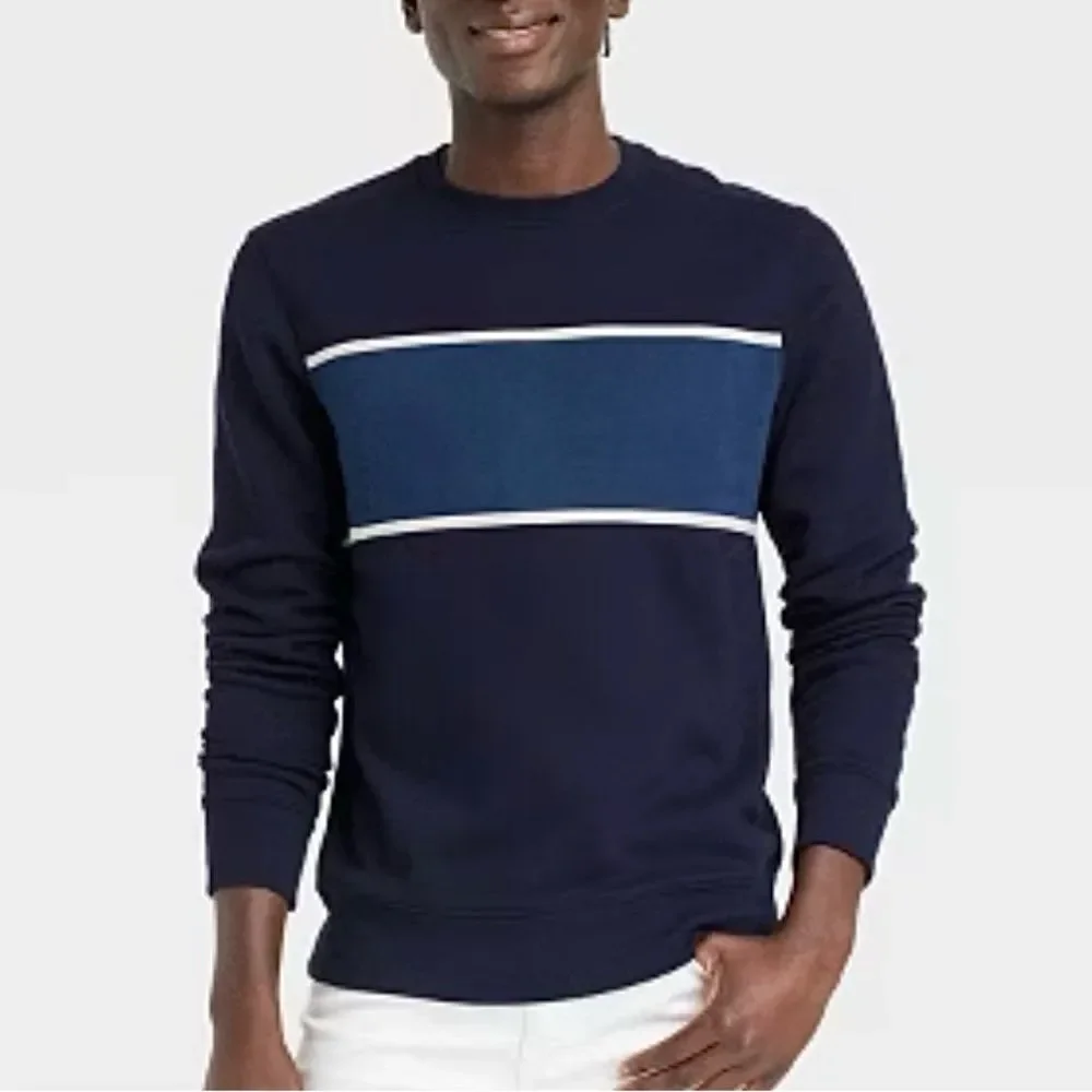 Goodfellow & Co Navy Blue Stripe Crewneck Sweater Mens Size M